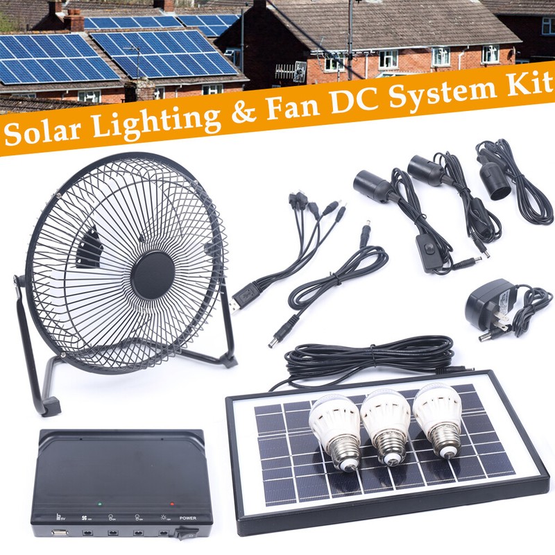 Solar Power Panel Kit and Fan & LED Light,USB Charging,for