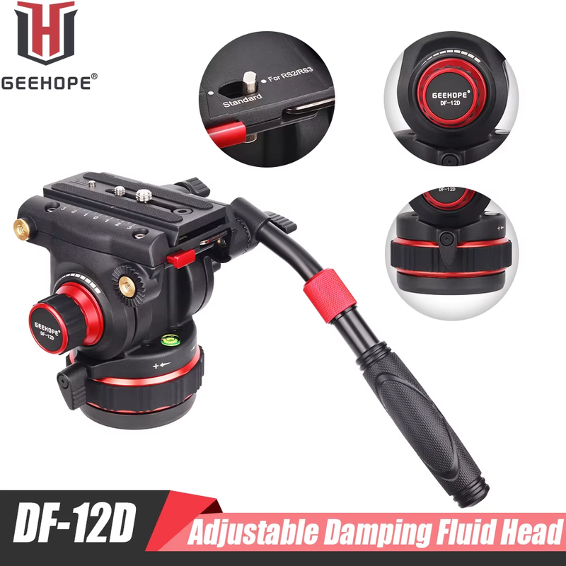 DF-12D Damping Tripod Head Hydraulic Pan Tilt Fluid Head，with Pan Bar Adjustable