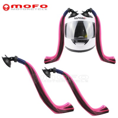 2X Motorcycle Stick On Helmet Hair Pigtails Colorful Cap Ponytail Universal Fit