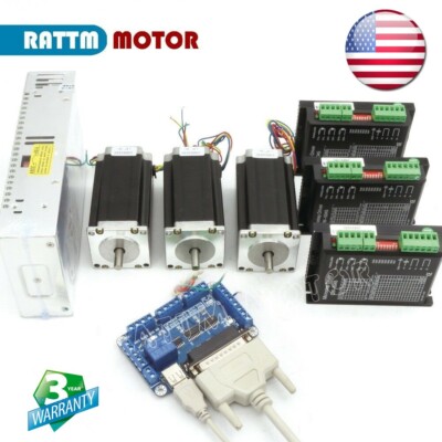 【USA】 3 Axis Nema23 Stepper Motor CNC Kit 425oz-in Driver Mach3 Controller Power