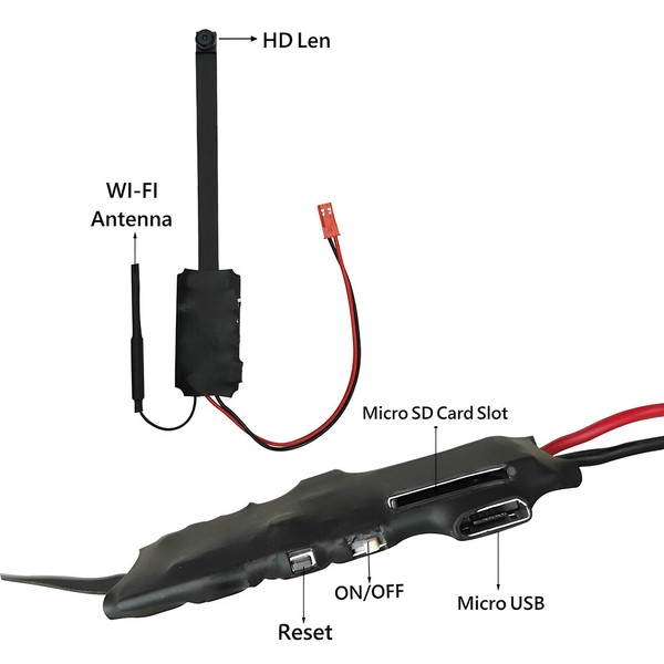 Wi-Fi enabled camera with antenna, HD lens, and card slot.