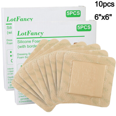 10pcs Adhesive Bordered Foam Dressing 6''X6'', BOX OF 5 DRESSINGS/BOX Waterproof