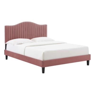 Modway Juniper Channel Tufted Performance Velvet Queen Platform Bed - Dusty Rose