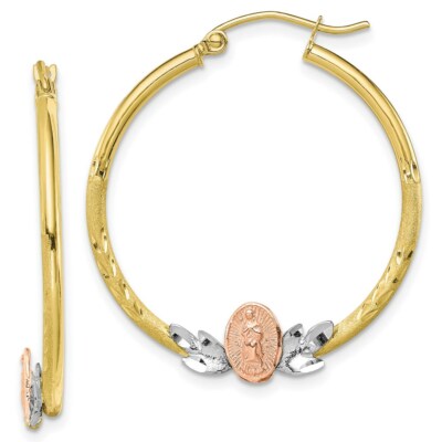 Pre-owned Skyjewelers Real 10kt Tri-color Guadalupe Hoop Earrings