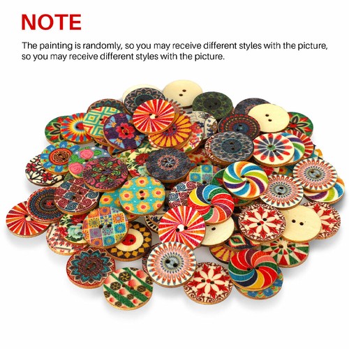 200pcs Wooden Art Buttons 25mm 2 Hole Mixed Color Vintage DIY Sewing Crafts