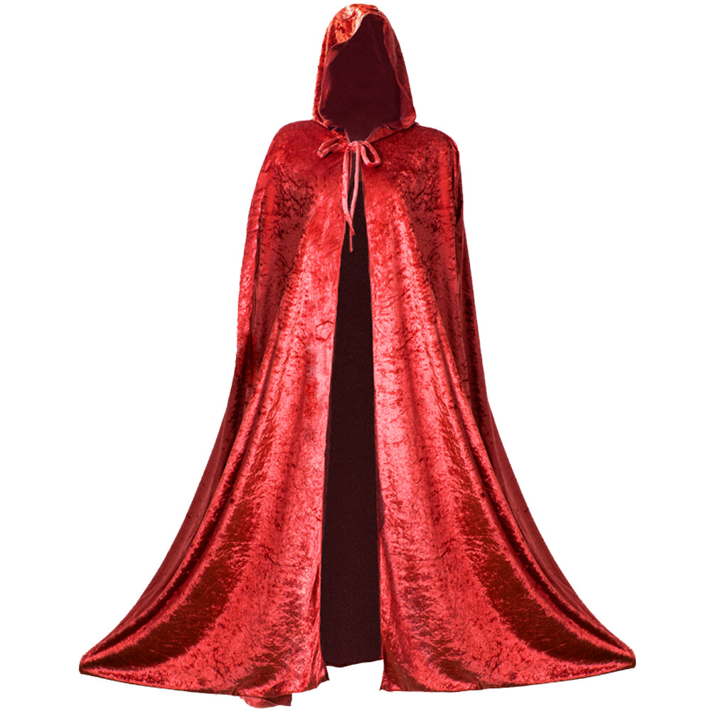 RED CAPE WITH HOOD VELOUR UNISEX HALLOWEEN FANCY DRESS