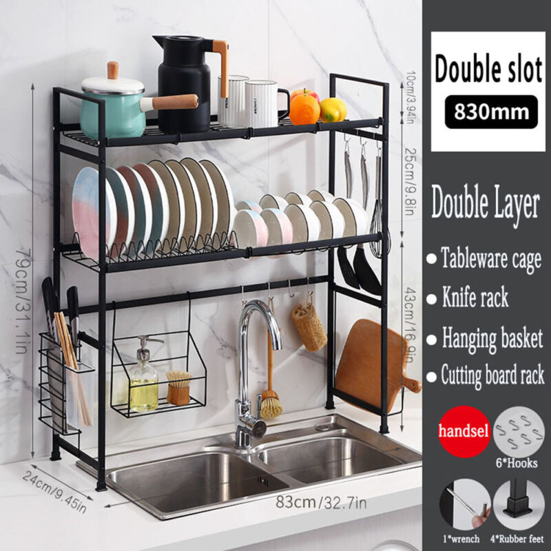 2-Tier Stainless Steel The Sink Dish Rack Drying Rack Kitchen Storage Cooking US