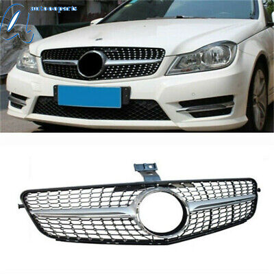 Silver Diamond Grill Grille For Mercedes-benz C Class W204 C200 C250 C300 07-14