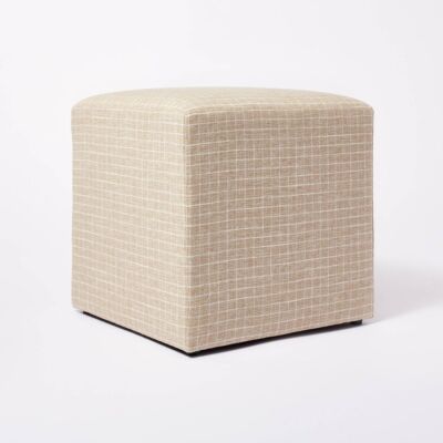 Lynwood Square Upholstered Cube Light Brown Windowpane Plaid - Threshold