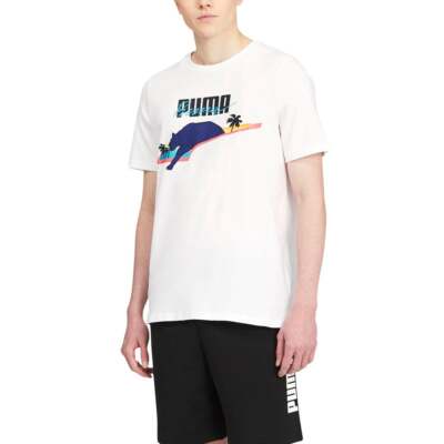 

Puma Logo Play Graphic Crew Neck Short Sleeve TShirt Mens Size  Casual Tops 53, Белый, Puma Logo Play Graphic Crew Neck Short Sleeve TShirt