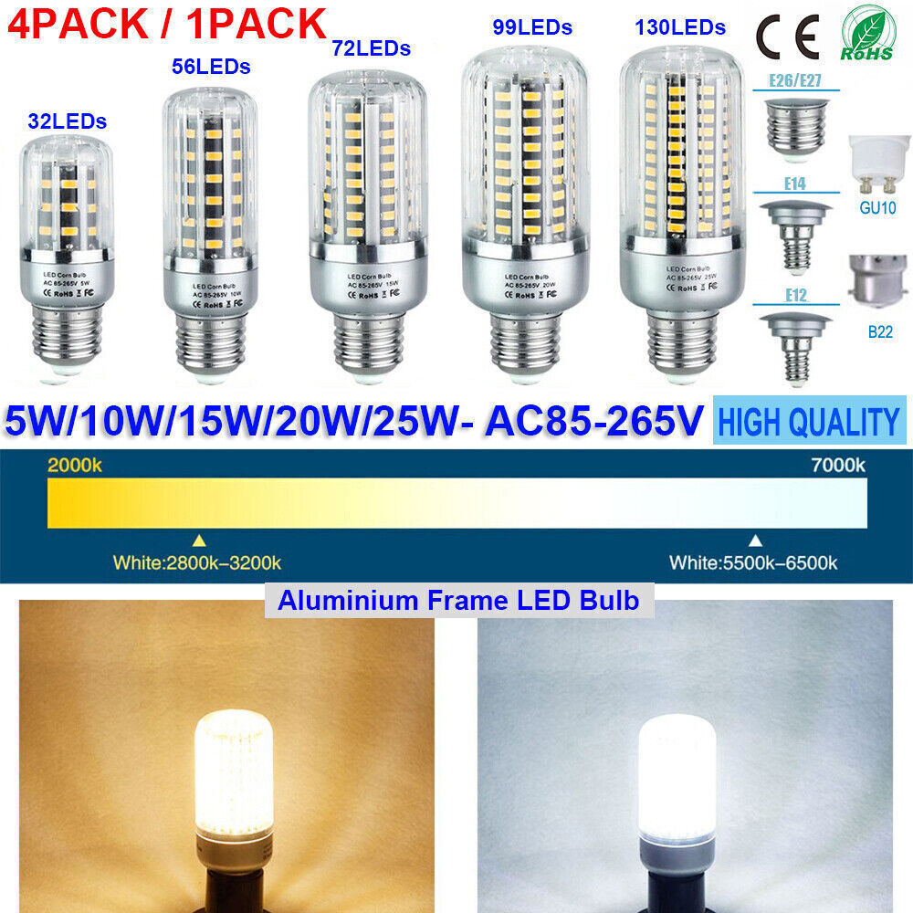 LED Corn Light Bulb Spotlight E27 E14 E12 B22 GU10 25W 20W 15W 10W 5W SMD5736 US