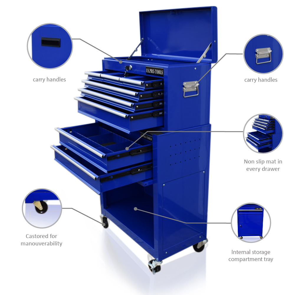 358 US PRO TOOLS BLUE TOOL CHEST BOX ROLLER eBay