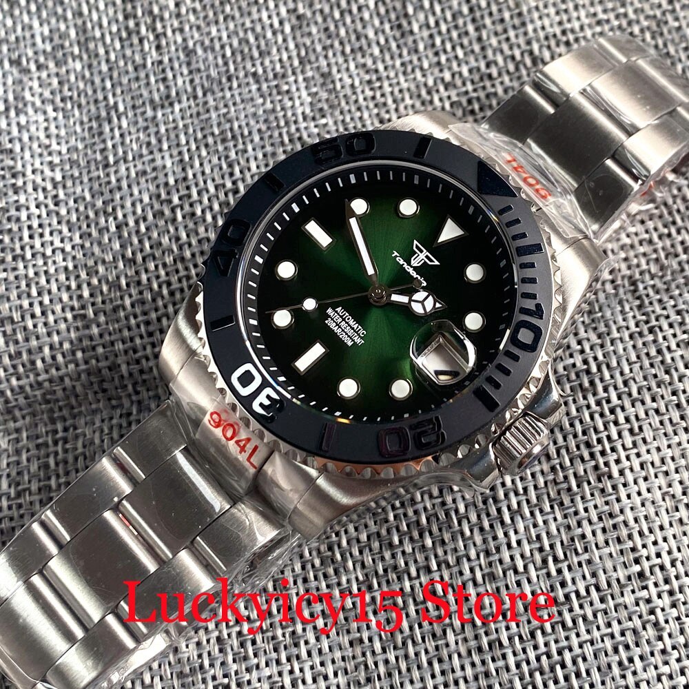 Tandorio 40MM Sunburst Green Dial Japan NH35 Automatic Mechanical Watch For Men