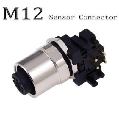 M12 Sensor Connector 4P 4 Pin Adapter Female PCB Panel Mount Angled Connector