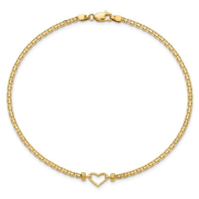 Pre-owned Samajewelers Real 14kt Yellow Gold Polished Open-heart 10inch Anklet; 10 Inch; Lobster Clasp