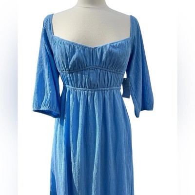 Women s Velvet Torch Light Blue Princess Sweetheart Midi Dress NWT