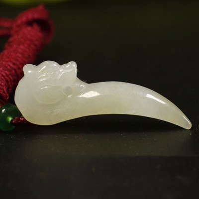 Cert'd light Green Yellow 100% Natural A Jade Jadeite Pendant Dragon Teeth 龙牙 52