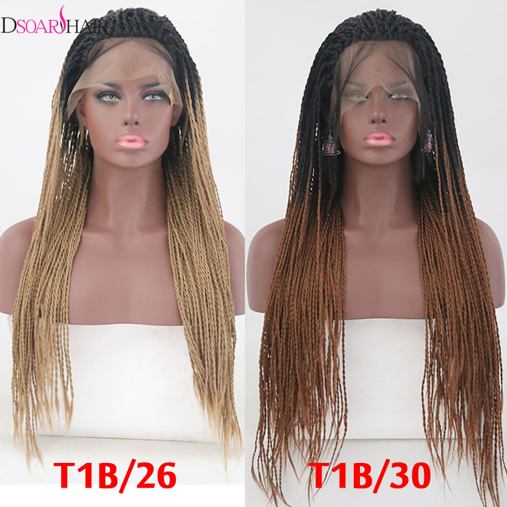 Long Afro Twist Braids Lace Front Wigs For Black Women Straight