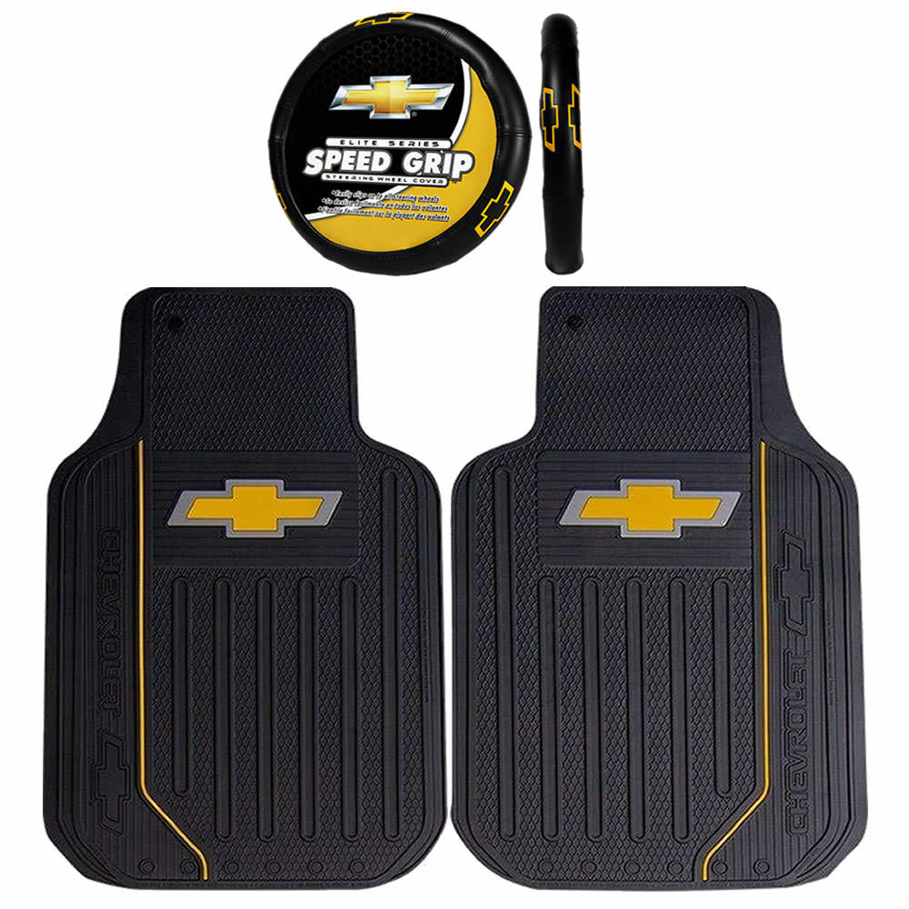 Elite Rubber Floor Mats Steering Wheel Cover For Chevrolet Chevy