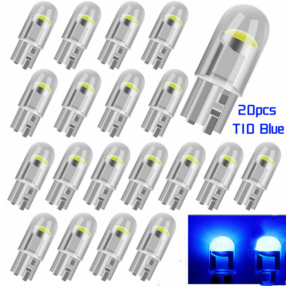 20Pcs Blue LED T10 194 168 W5W Car Trunk Interior Map License Plate Light Bulb