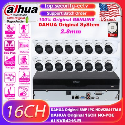 DAHUA SMD Plus Kit 16CH NO-POE AI NVR CCTV SyStem 8MP 4K WizSense IP Camera Lot