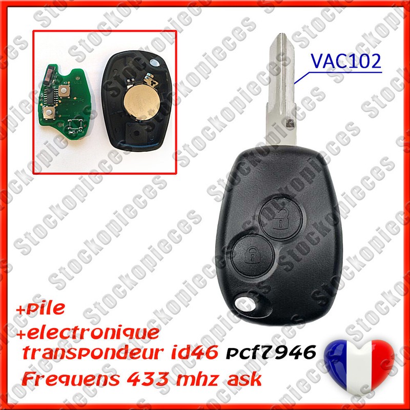 ClÃ© Vierge Compatible Modus Clio Sandero Logan Duster / Id46 Pcf7946 / Vac102 