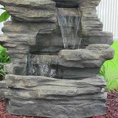 Sunnydaze Decor Stacked Shale Outdoor Electric Water Fountain w/ LED Lights