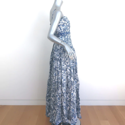 Pre-owned Agua By Agua Bendita Lima Maxi Dress Blue Dragonfly Print Linen Size Small