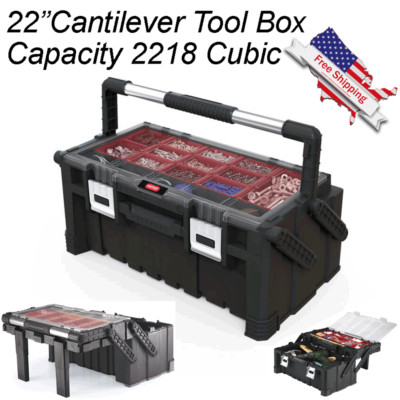 22'' Heavy Duty Cantilever Removable Bins Metal Latch Tool Box Storage Organizer