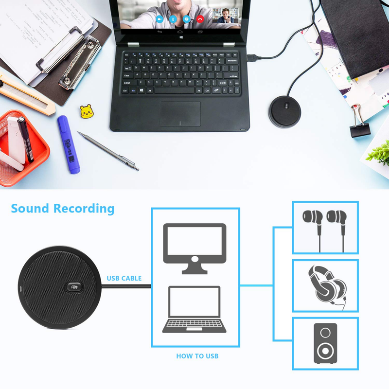 USB Microphone Plug & Play 360° Conference Boundary PC Omnidirectional Portable