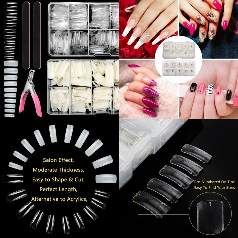 2 Pack Clear and Natural False Acrylic Nails Tips Half ...