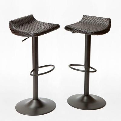 RST Brands Patio Bar Stool Woven Wicker Outdoor Swivel Steel Frame Brown 2-Pack