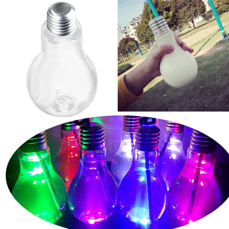 LED Glowing Bulb Water Bottle Brief Cute Milk Juice Light Bulbs Cup Leak-proof✨