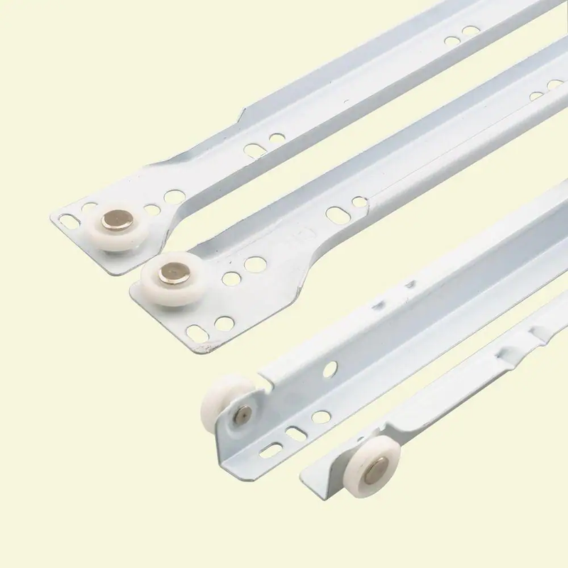 White Painted Steel Bottom-Mount Self-Closing Drawer Slides - 17-3/4 Inches -  (