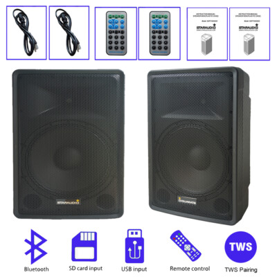 Dual 15'' PA Audio Speaker 2-Way Powered Karaoke Speakers W/ Bluetooth USB TWS SD