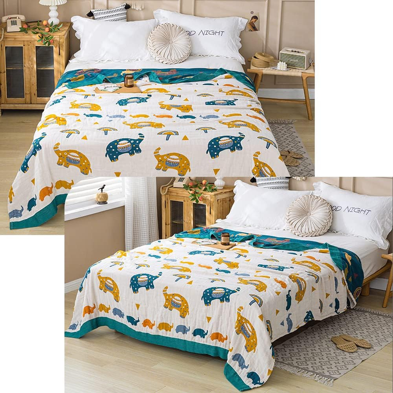 Cotton Blanket Soft Muslin Throw Blanket for Couch Bed 5-Layer Breathable