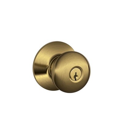 SCHLAGE F51A PLY 609 Plymouth Knob Keyed Entry Lock, Antique B...