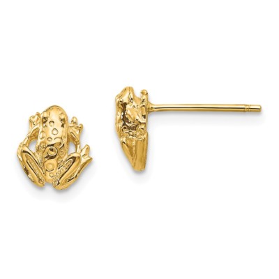 Pre-owned Superdealsforeverything Real 14kt Yellow Gold Mini Frog Post Earrings