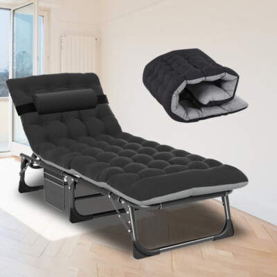 Rollaway Folding Bed with Thick Mattress 4 Position Adjustable Cot Chair Chaise