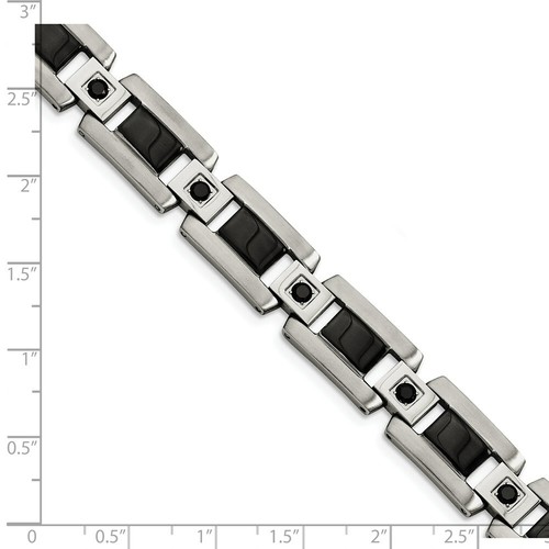 Pre-owned Chisel Stainless Steel Black Enamel & Black Diamonds 8.75in Bracelet