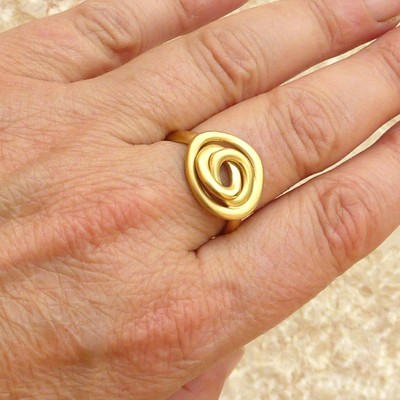 Pre-owned Handmade 18k Gold Ring, Gold Statement Ring, 3 Gold Link Ring, Cocktail Ring, Solid Gold