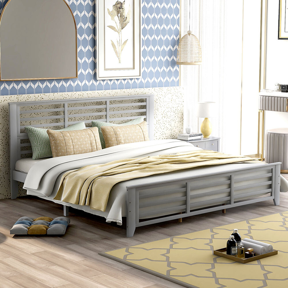 With Hollow Headboard Bedroom Furniture Gray