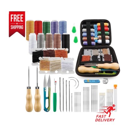 Leather Sewing Kit 59pcs Needles Hand Sewing Heavy Duty Waxed Thread Large-Eye