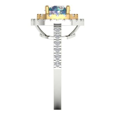 Pre-owned Pucci 1.75 Ct Round Halo Blue Moissanite Bridal Statement Ring 14k White Yellow Gold