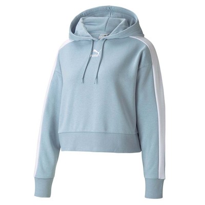 Puma Iconic T7 Crop Pullover Hoodie Женская синяя повседневная верхняя одежда 531621-61