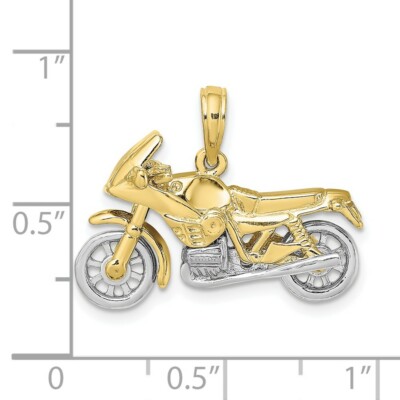 Pre-owned Skyjewelers Real 10kt Two-tone 3-d Moveable Motorcycle Charm