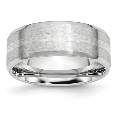 Cobalt Sterling Silver Inlay Satin/Polished Beveled Edge 8mm Band