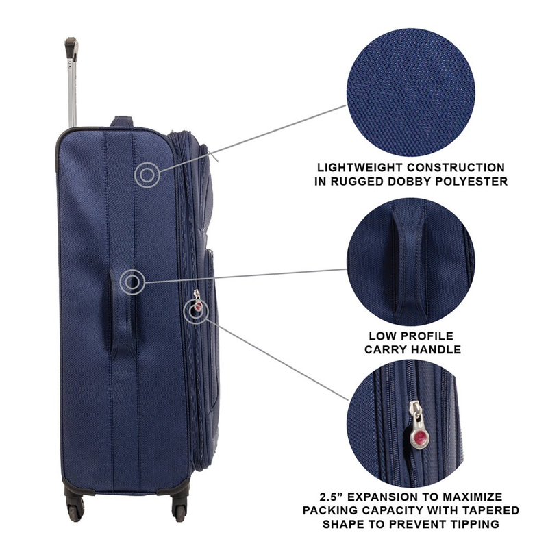 28 Inch Lightweight Suitcase Spinner Wheels Softside Rolling Travel Luggage Navy
