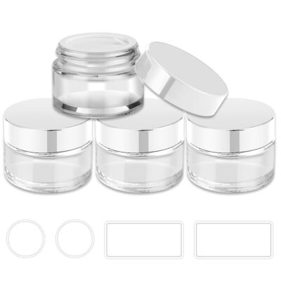 Small Glass Containers with Lids 1 Oz Glass Jars with White Lids Liners 4 Pack