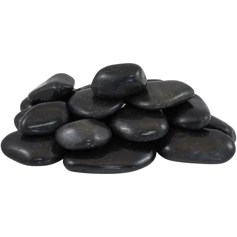 2 In. to 3 In., 20 Lb. Large Black Super Polished Pebbles